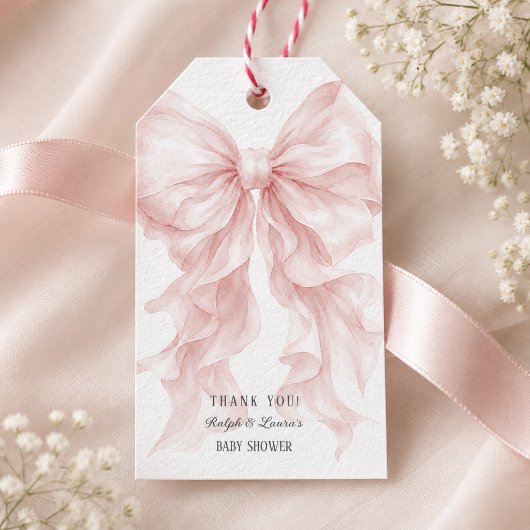 Roze Strik Baby Shower Bedankt Cadeaulabel