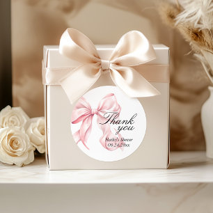 Roze Strik Baby Shower Bedankt, Favor Tags Ronde Sticker