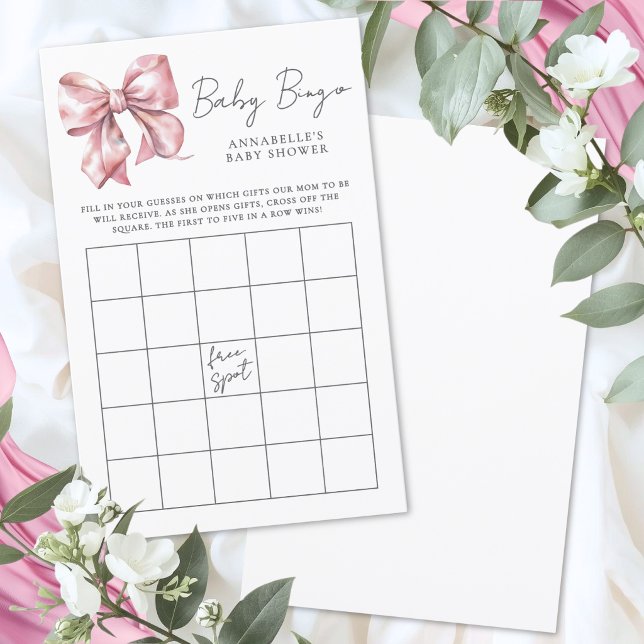 Roze Strik Baby Shower Bingo Spel (Pink Bowl Baby Shower Bingo Game)