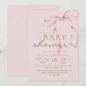 Roze Strik Baby Shower Blush Roze Kaart (Voorkant / Achterkant)