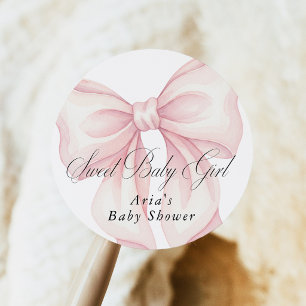 Roze Strik Baby Shower Favor, Zoete Baby Meisje Ronde Sticker