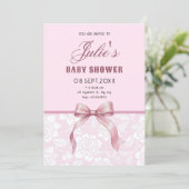 Roze strik baby shower kaart (Staand voorkant)