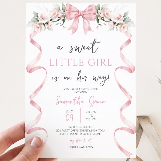 Roze Strik Baby Shower Kaart