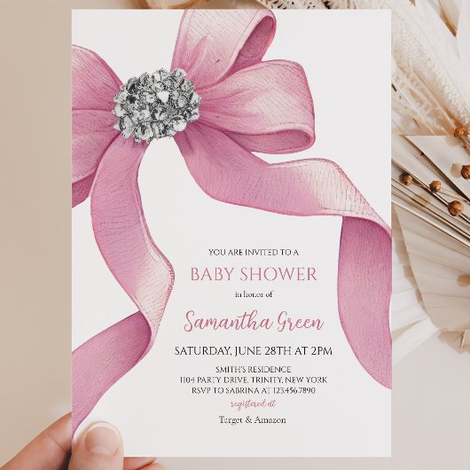 Roze Strik Baby Shower Kaart