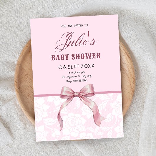Roze strik baby shower kaart