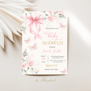 Roze Strik Baby Shower Meisje Kaart