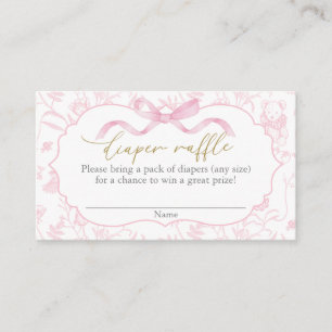 Roze Strik Baby Shower Meisje Luier Raffle Informatiekaartje