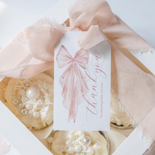 Roze Strik Baby Shower Minimalistisch Bedankje Cadeaulabel