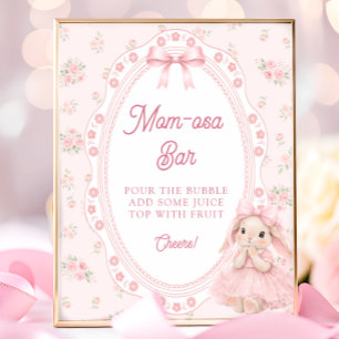 Roze strik baby shower Mom-osa bar voor kleine kon Poster
