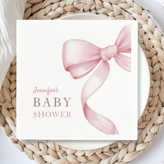 Roze strik Baby shower papier Servet