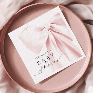 Roze Strik Baby Shower Papieren Servetten