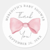 Roze Strik Baby Shower Ronde Sticker (Voorkant)