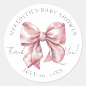Roze Strik Baby Shower Ronde Sticker (Voorkant)