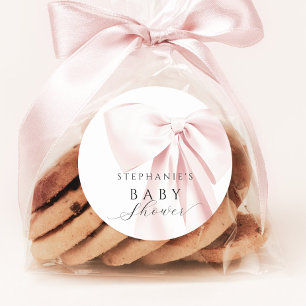 Roze Strik Baby Shower Ronde Sticker