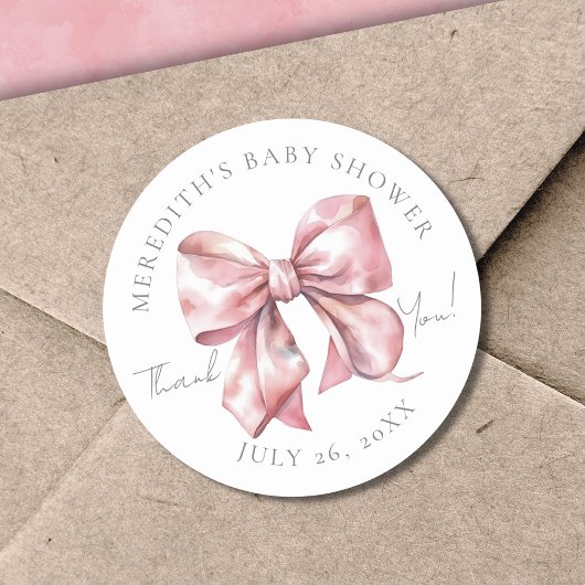 Roze Strik Baby Shower Ronde Sticker