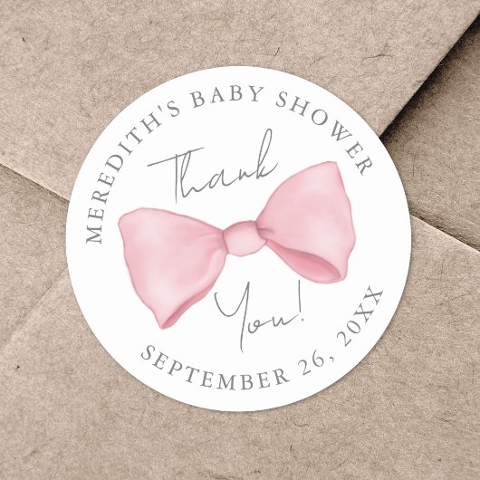 Roze Strik Baby Shower Ronde Sticker