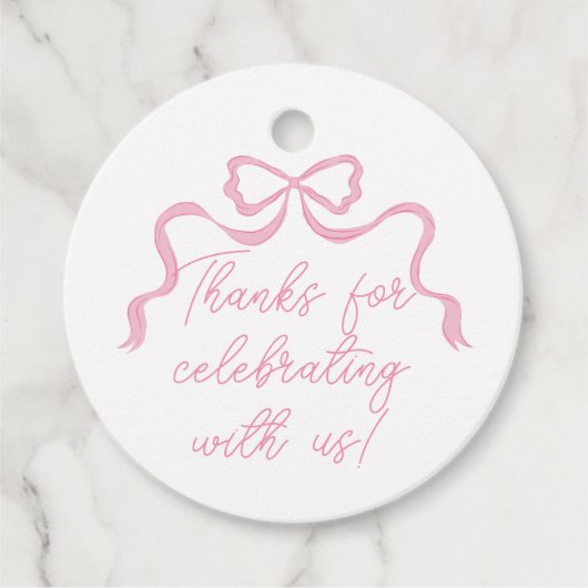Roze strik Baby shower, roze lint Bedankjes Labels (Voorkant)
