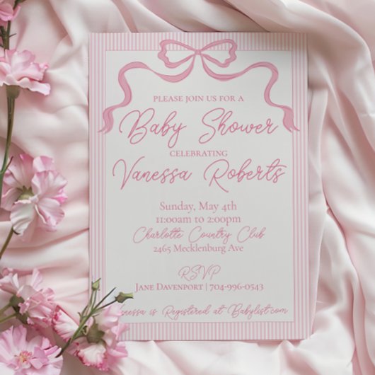 Roze strik Baby shower, roze lint Kaart