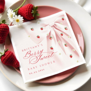 Roze strik baby shower servetten met bessenzoete t