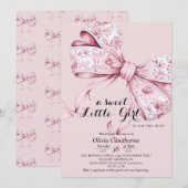 Roze Strik Baby Shower Uitnodiging (Voorkant / Achterkant)