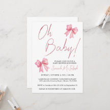 Roze Strik Baby Shower Uitnodiging