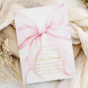 Roze Strik Baby Shower Uitnodiging