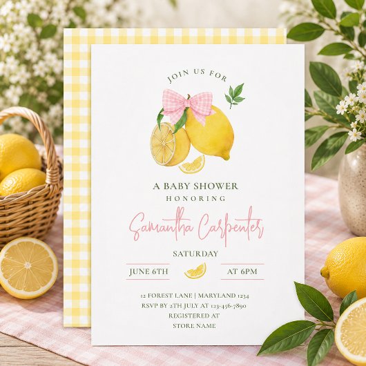 Roze strik baby shower uitnodiging