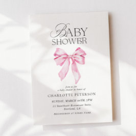 Roze Strik Baby Shower Uitnodiging