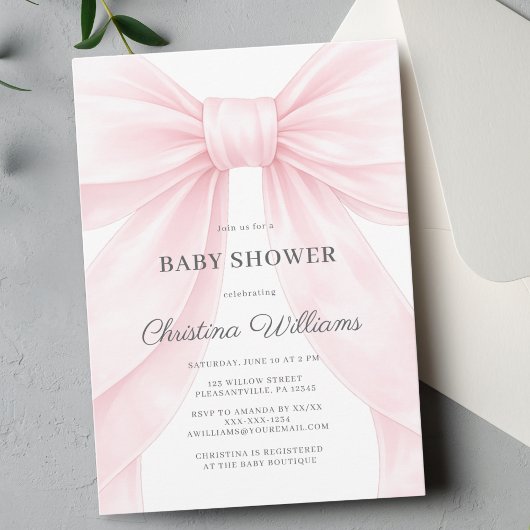 Roze Strik Baby Shower Uitnodiging 🎀💕