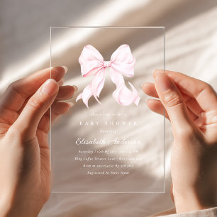 Roze Strik Baby Shower Uitnodiging
