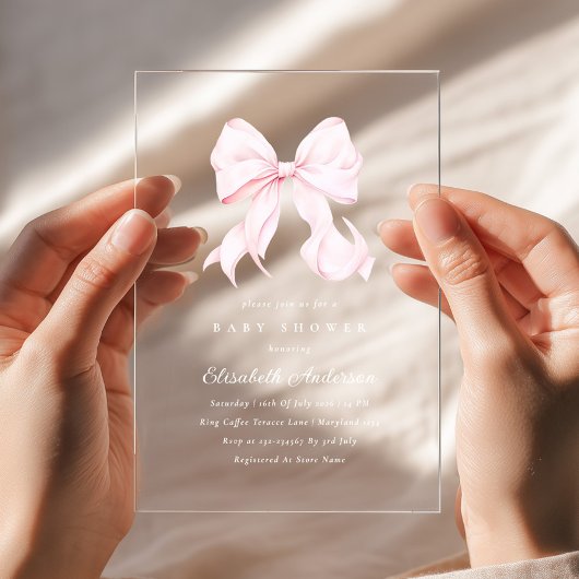 Roze Strik Baby Shower Uitnodiging