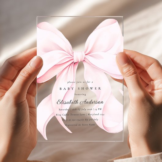 Roze Strik Baby Shower Uitnodiging