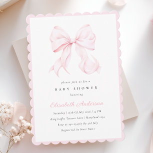 Roze Strik Baby Shower Uitnodiging
