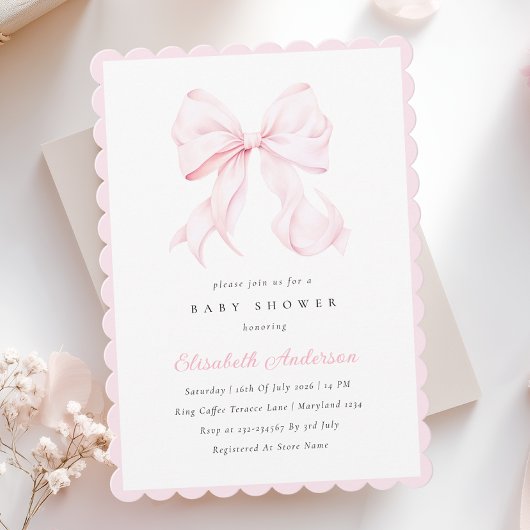 Roze Strik Baby Shower Uitnodiging