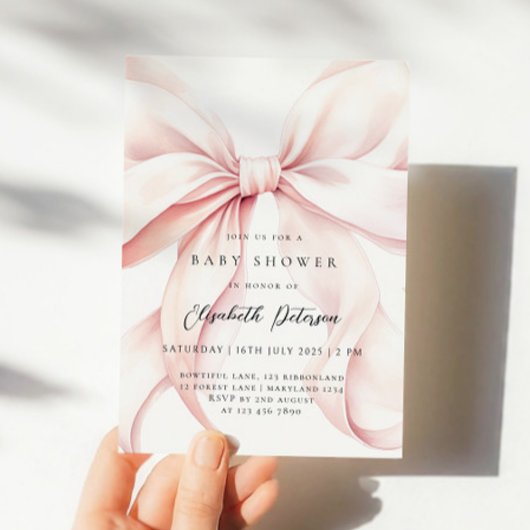 Roze strik Baby shower uitnodiging