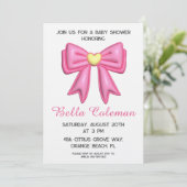 roze strik baby shower uitnodiging (Staand voorkant)