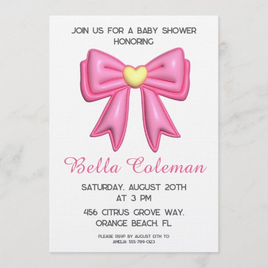 roze strik baby shower uitnodiging (Voorkant)