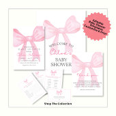 Roze Strik Baby Shower Uitnodiging - Bewerkbare Sj