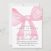 Roze Strik Baby Shower Uitnodiging - Bewerkbare Sj (Voorkant)