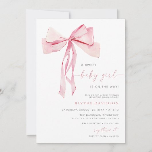 Roze strik Baby shower uitnodiging meisje coquette (Voorkant)