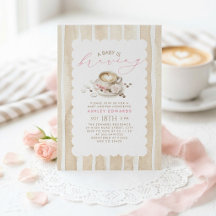 Roze Strik Baby Shower Uitnodiging voor Koffie Mei