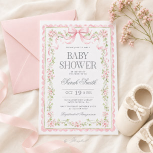 Roze Strik Baby Shower Uitnodiging voor Meisje