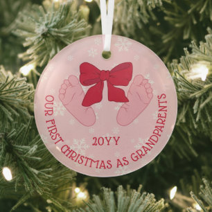 Roze Strik Baby Voeten Grootouders Eerste Kerstmis Glas Ornament