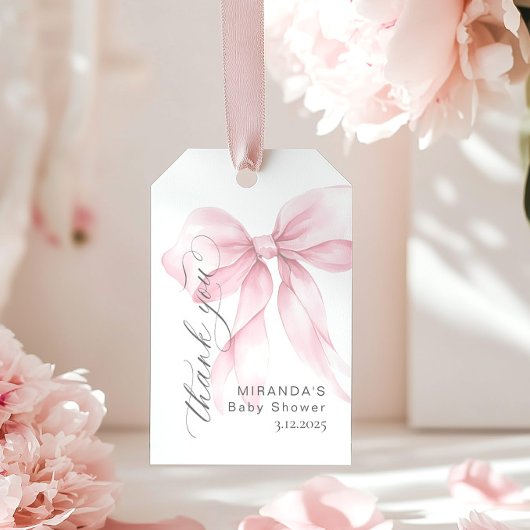 Roze strik babymeisje shower bedank je cadeaulabel