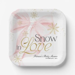 Roze Strik Babyshow 'Snow in Love' Persoonlijk Papieren Bordje