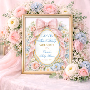 Roze Strik Babyshower Meisje Verwelkoming Poster