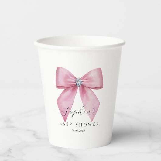 Roze Strik Babyshower Papieren Bekers (Voorkant)
