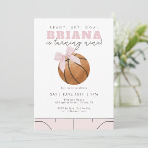 Roze strik basketbal verjaardag meisjes sport kaart