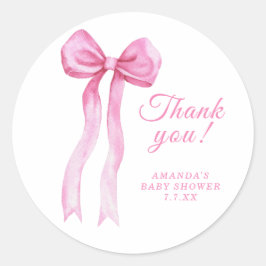 Roze Strik Bedankkaart Ronde Sticker