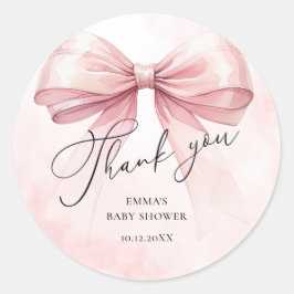 Roze strik Bedankt Baby Girl Shower Ronde Sticker